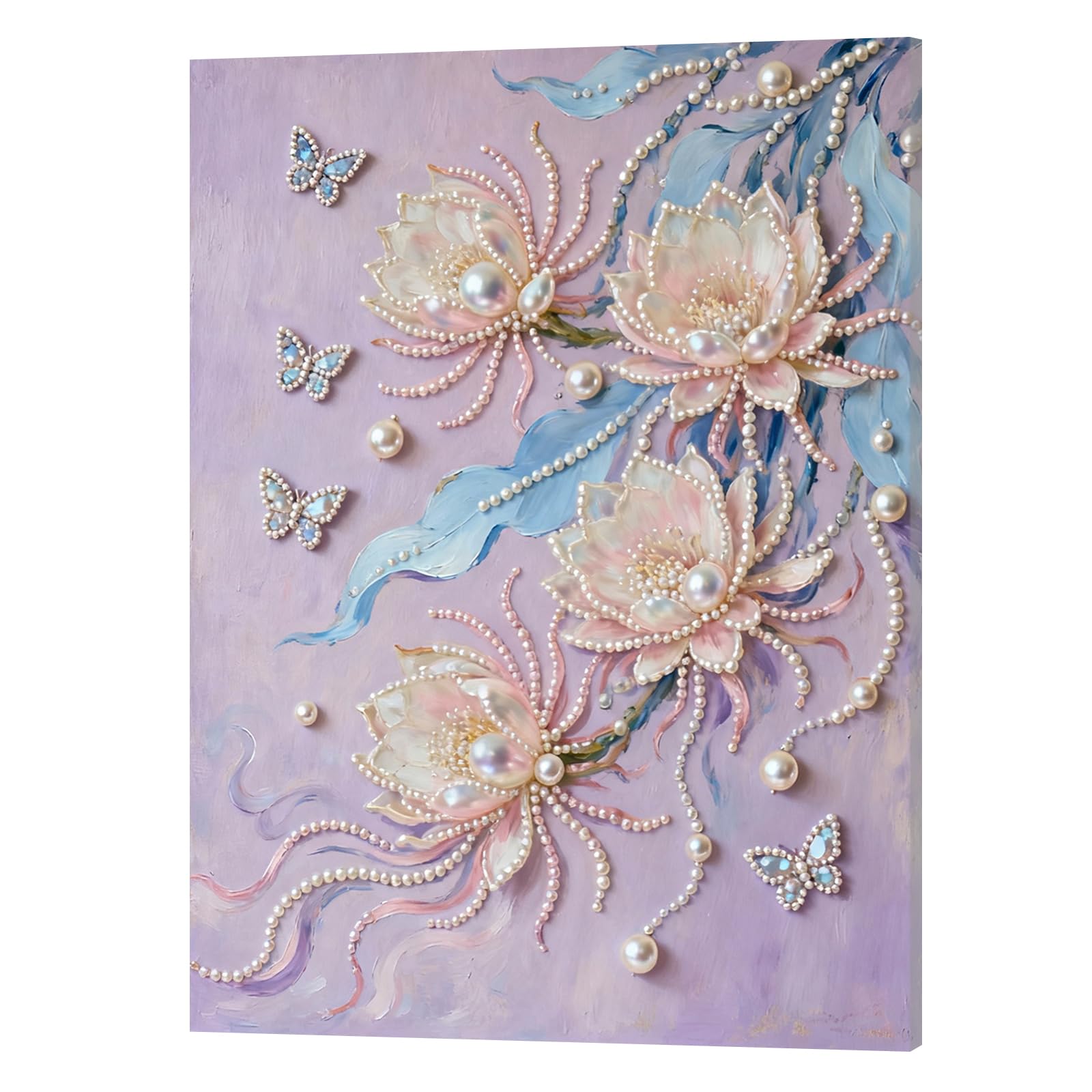 DIY Pearl Painting Kit with Wooden Frame, 3D Plastic Pearl Gemstone Ocean Art Craft for Adults Beginners, Diamond Art Kits for Adults, Home Wall Decor Ready Gift for Women(Epiphyllum Flower)(40*50cm)