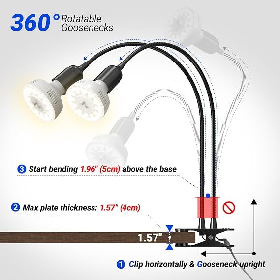 Barrina OG11A2 Clip On Grow Light for Indoor Plants, 4000K 22W(2 x 11W)