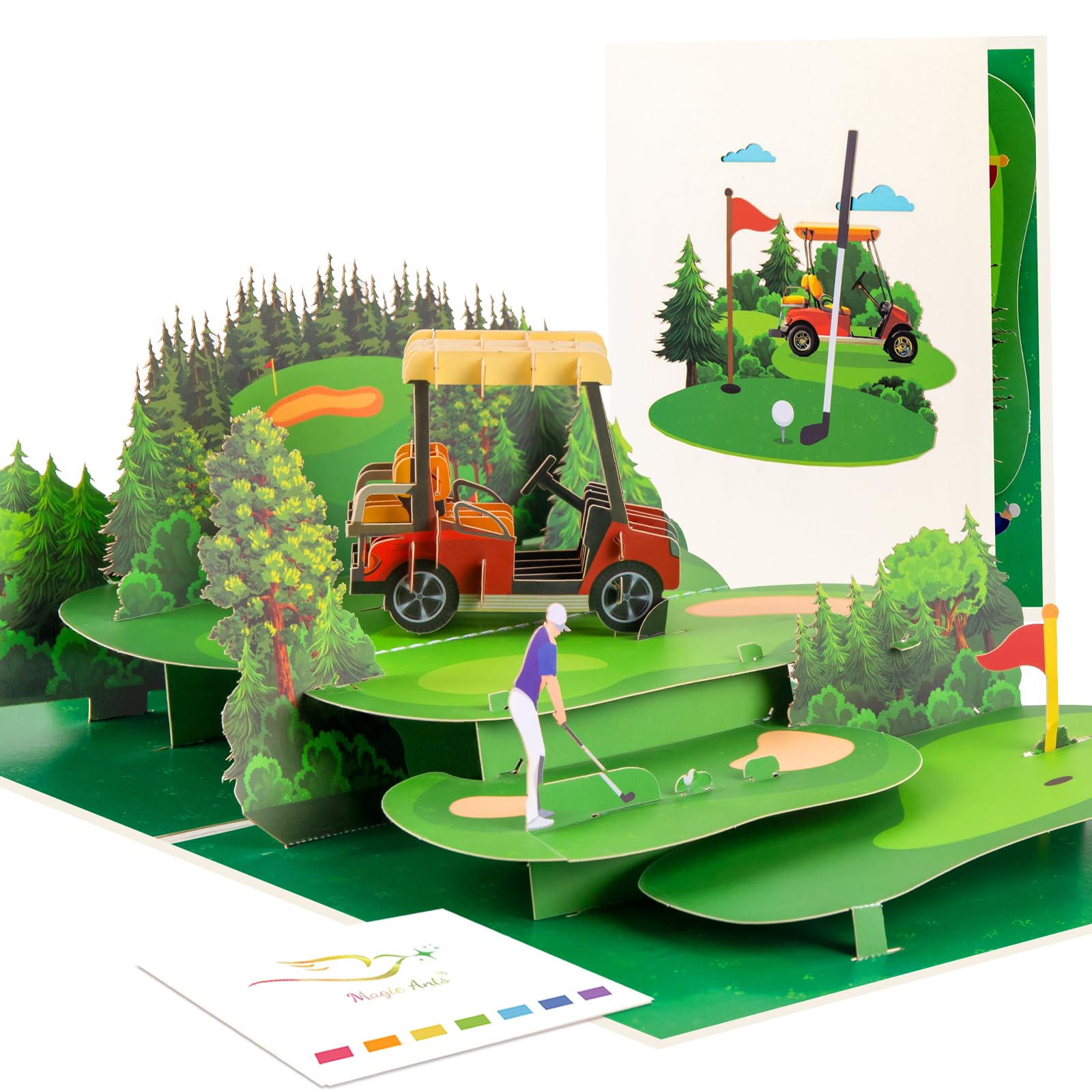 Magic Ants 3D Pop-Up Golf Birthday Card, Golfer Golf Cart, Sports Card for Golf Lovers, Men, Women, Father's Day, Retirement, Birthday Gift — image 1