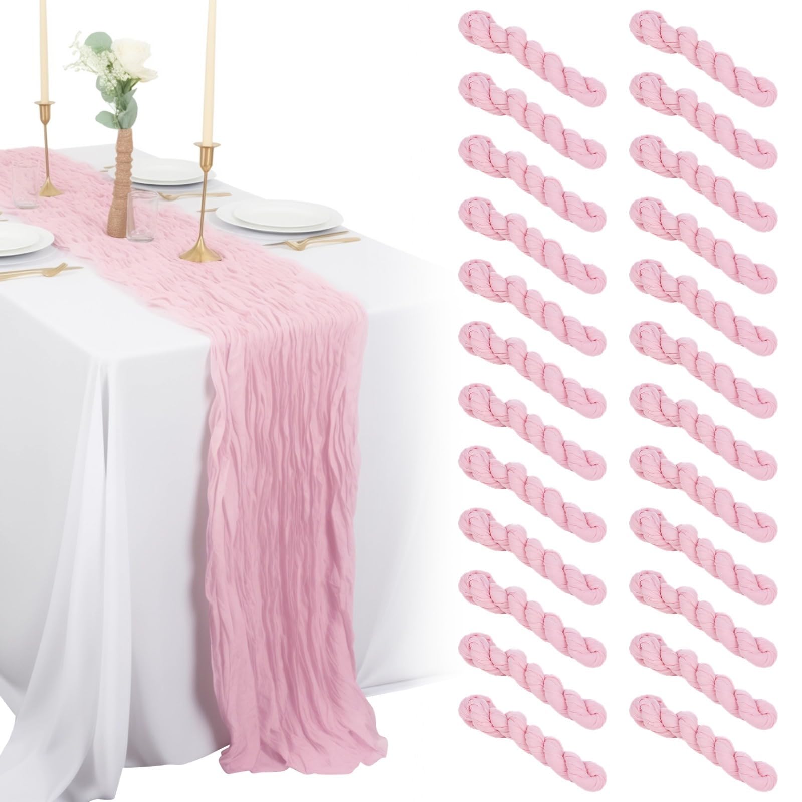 Lot de 24 chemins de table romantiques en gaze de style bohème rustique - 90 x 180 cm - Pour mariage, fête prénuptiale, fête d'anniversaire, étamine