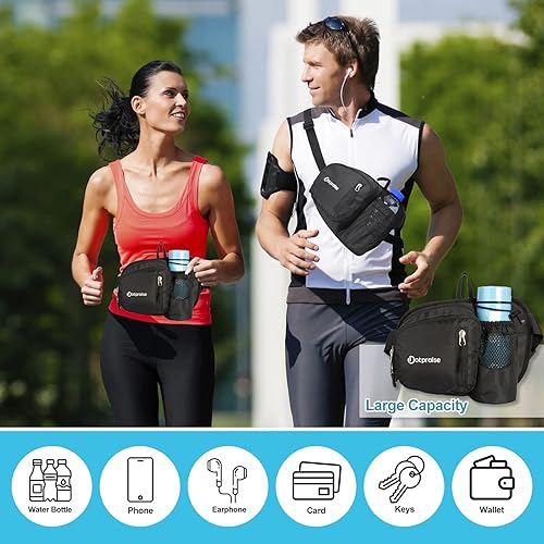 Miniatura 7 de Dotpraise Riñonera de senderismo con soporte para botella de agua, cintura para senderismo con correa ajustable y múltiples bolsillos para caminar,