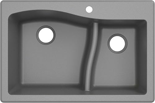 Kraus Quarza Fregadero de cocina Cuencos de 33 pulgadas 6040 Granito gris Modelo KGD-442