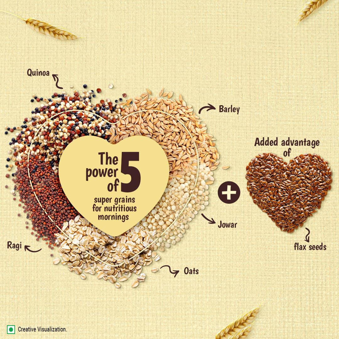 Saffola Oats Multigrain | 480g | 5 Super Grains-Rolled Oats, Ragi, Quinoa, Jowar, Barley | Helps Reduce Cholesterol, Helps Manages Weight, Reduce Risk of High BP, Aids Digestion - Image 5 thumbnail