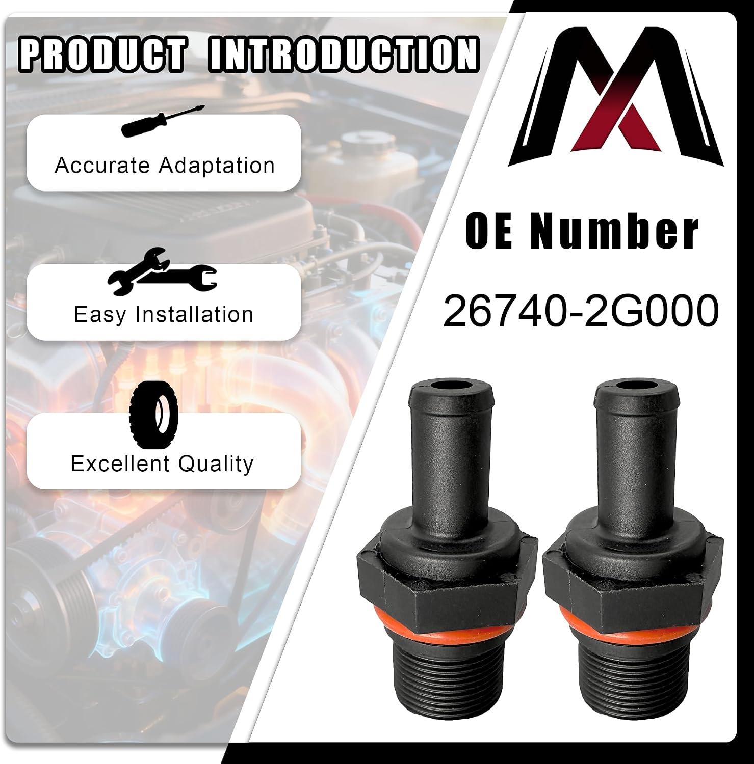 2Pcs Positive Crankcase Ventilation (PCV) Valve Compatible with Select Hyundai Elantra Sonata GT Genesis Coupe Santa, Kia Genesis Models Replaces 26740-2G000 267402G000 V509