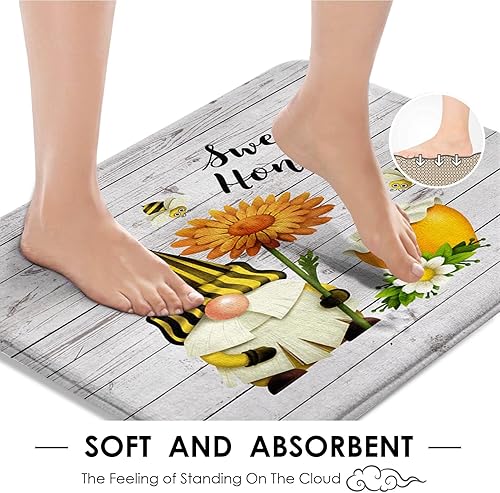 Miniatura 4 de Subwest Juego de 4 cortinas de ducha con diseño de gnomo, lindo tarro de flores de elfo enano, abeja, rústico, tablero a rayas de madera blanca con