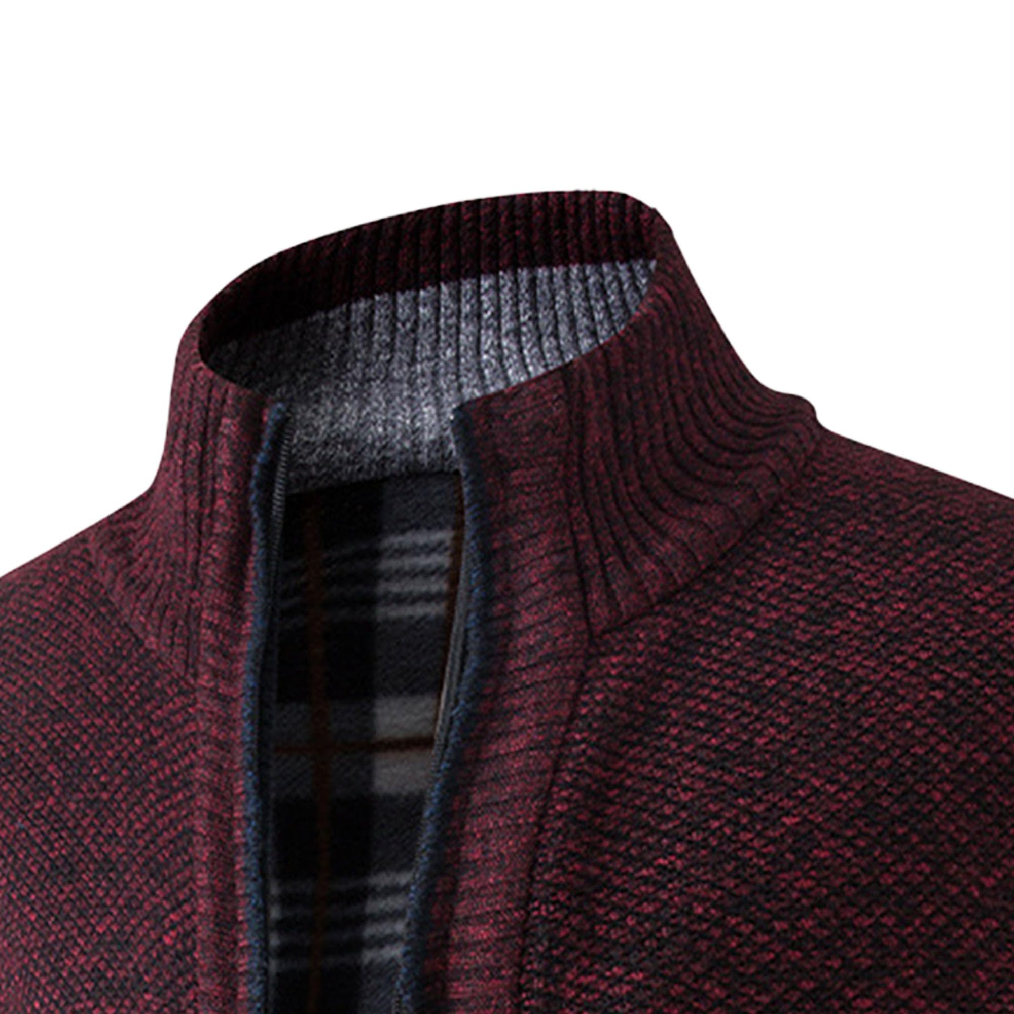 Men's Solid Color Slim Knitted Sweater Zipper Thick Althletic Tops Soft Cardigan Outdoor Sweatshirt (Medium,Wine Red)