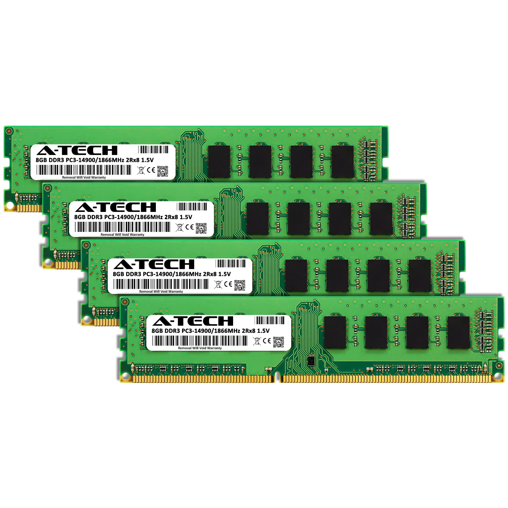 A-Tech 32GB Kit (4x8GB) DDR3 1866MHz PC3-14900 CL13 UDIMM 2Rx8 1.5