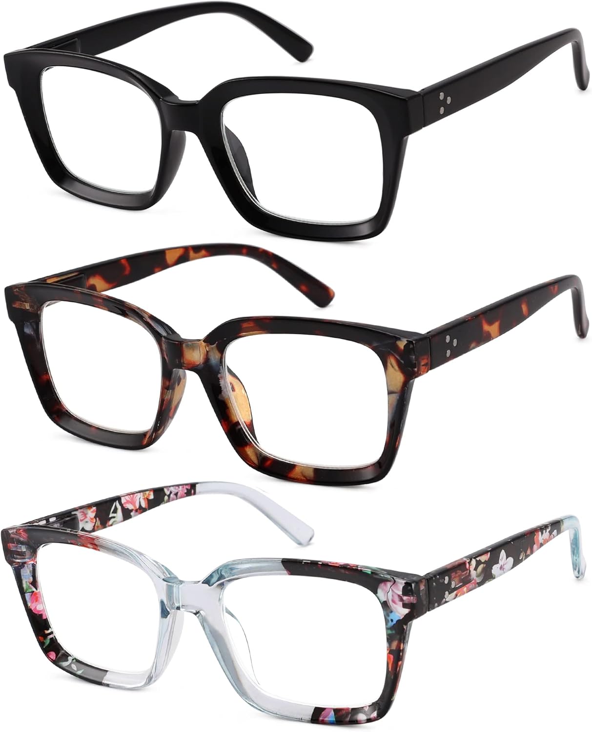 Oversized Reading Glasses for Women, 3 Pack Blue Light Blocking Computer Readers