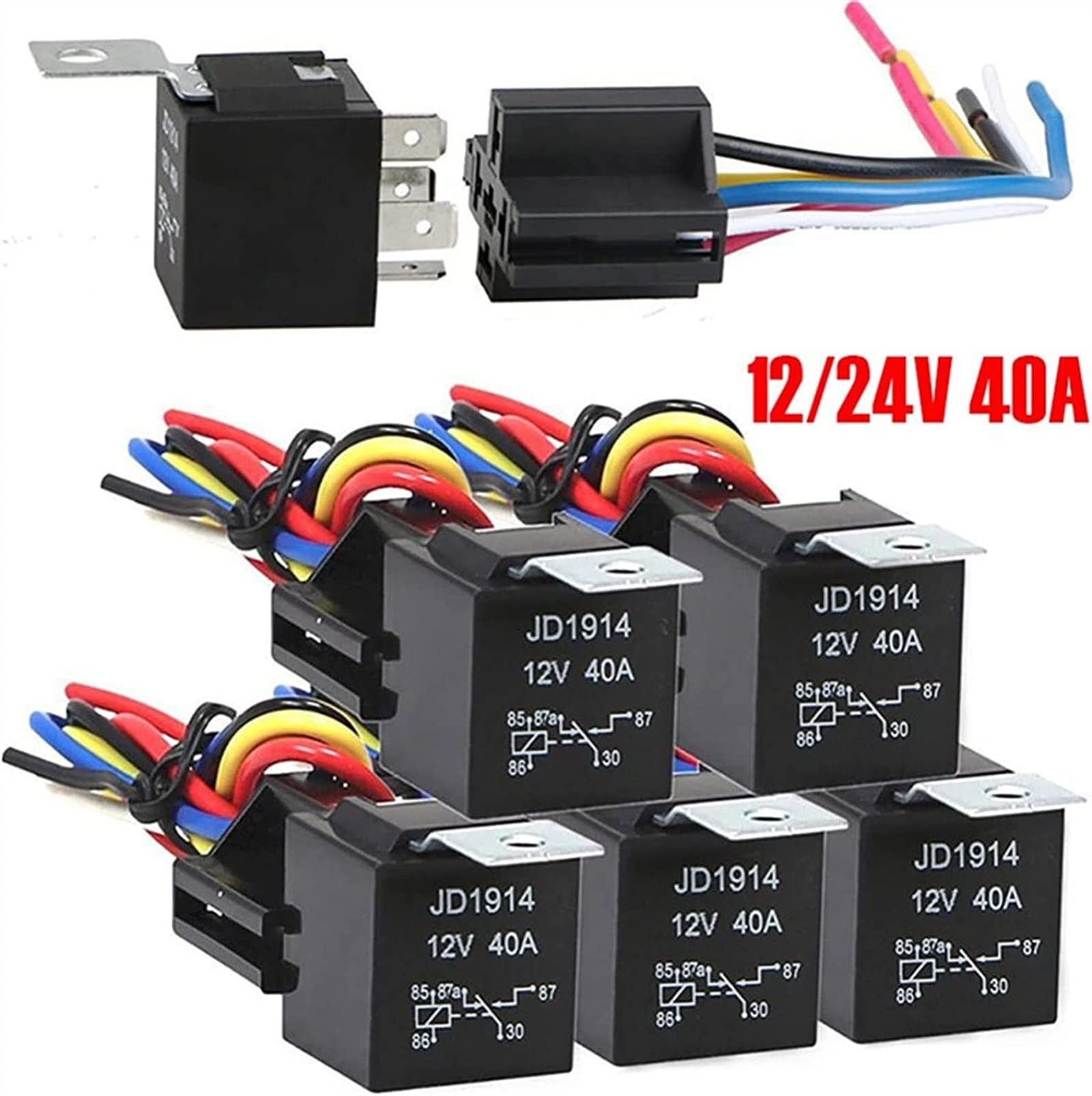 4 Relè Auto 12V DC 40A - 4 Pin SPST Con Foro Di Montaggio 6mm - Per Ventilatori, Luci Nebbia, Aria Condizionata E Allarmi - 4