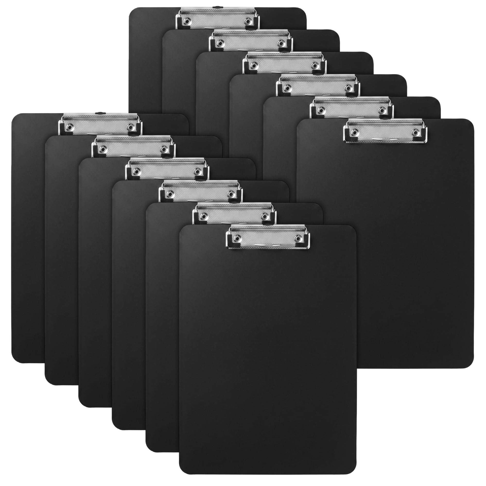 Portablocco formato A4, confezione da 12 portablocco con clip in metallo, cartellina in plastica, lavagna da appendere per ufficio, nero