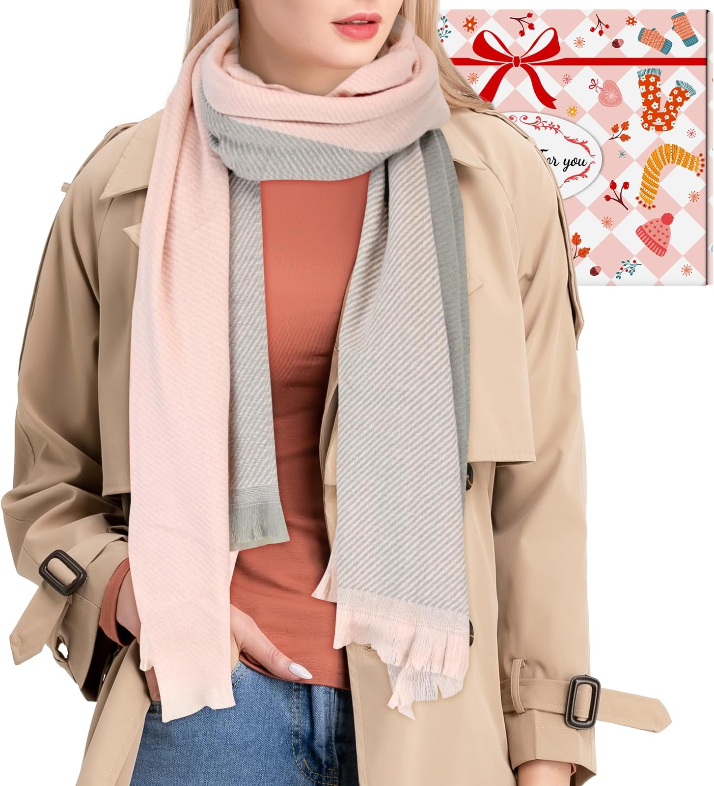 – Womens Ladies Mens Cashmere Scarf Red Black Pink Grey Winter Warm Tartan Wool Christmas Scarf Gift in Box for Women Men uk