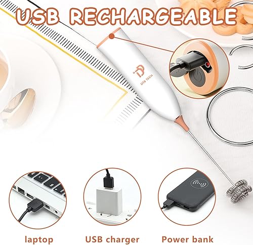 Miniatura 6 de Máquina de espuma de carga USB de mano con soporte de acero inoxidable, mini licuadora DOBLE WHISK y mezclador eléctrico para café (negro)