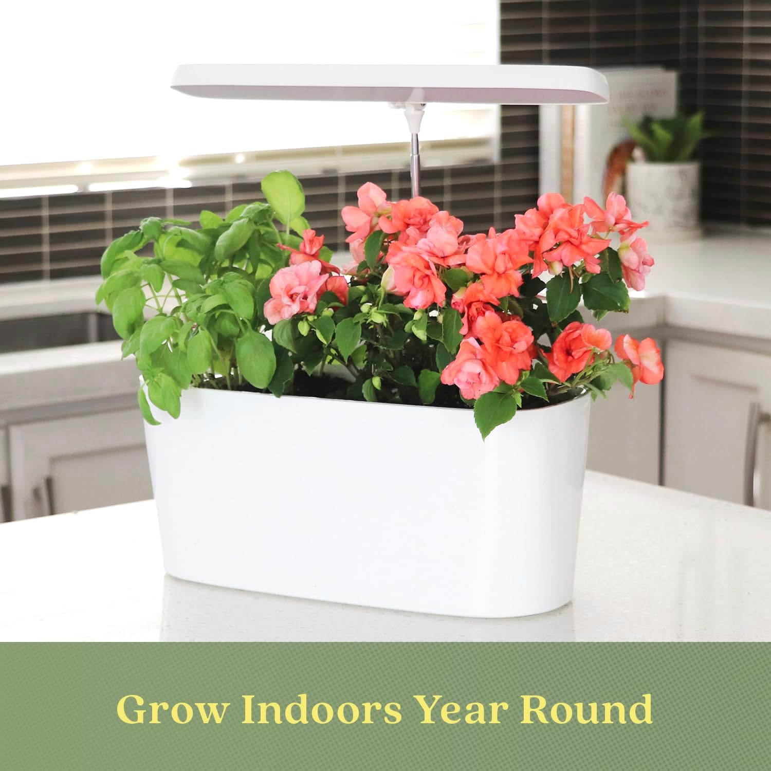 SunBlaster Nano Growlight Garden, Indoor Herb Garden and Countertop Planter with Passive Hydroponic System, Dimmable LED Light, Timer, and Gaia Green All Purpose Fertilizer