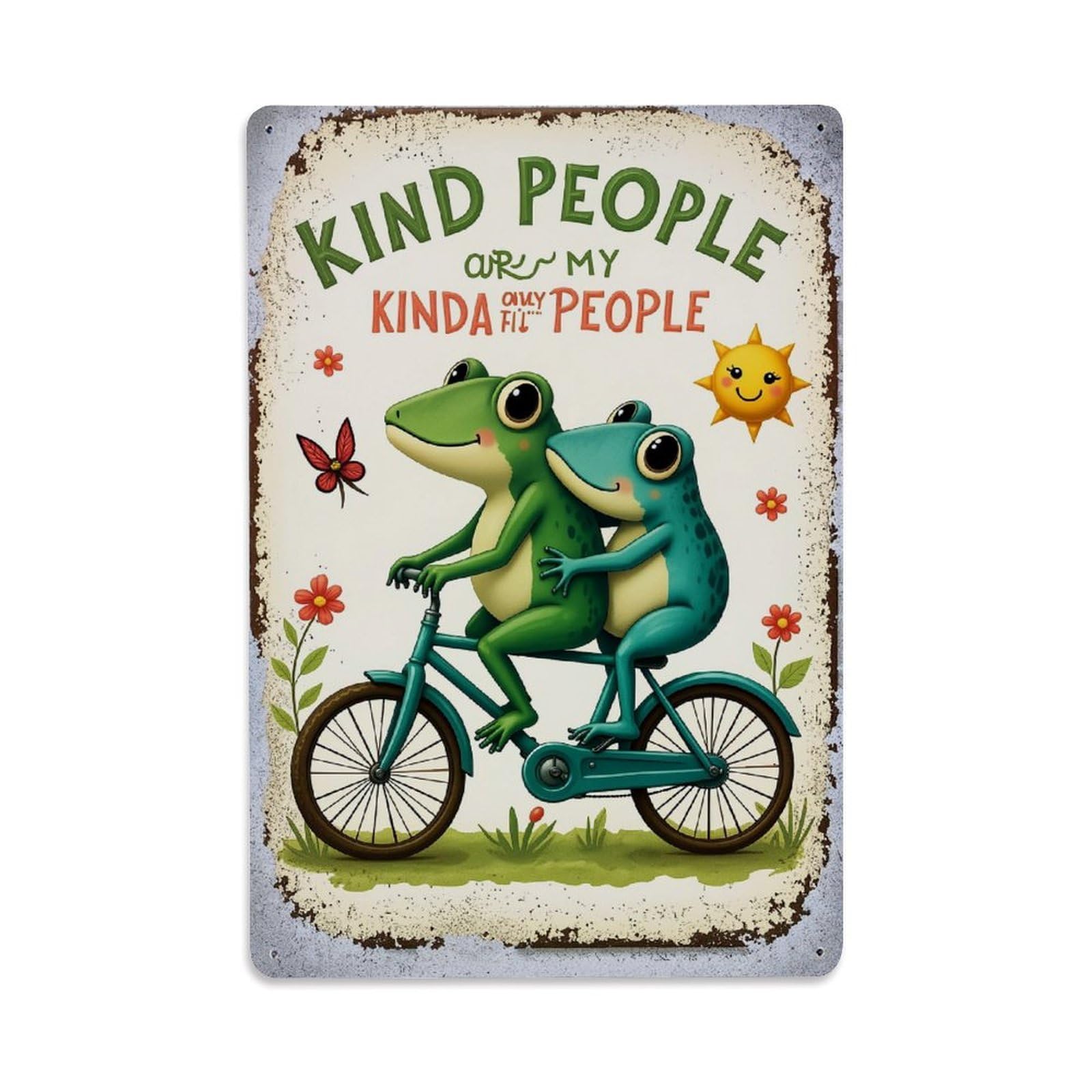 Frogs Riding Bicycle Together Sun Vintage Tin Sign Retro Metal Wall Decor Metal Poster, Home Bar Garage Farmhouse Cafe Wall Art Decoration 8x12Inches