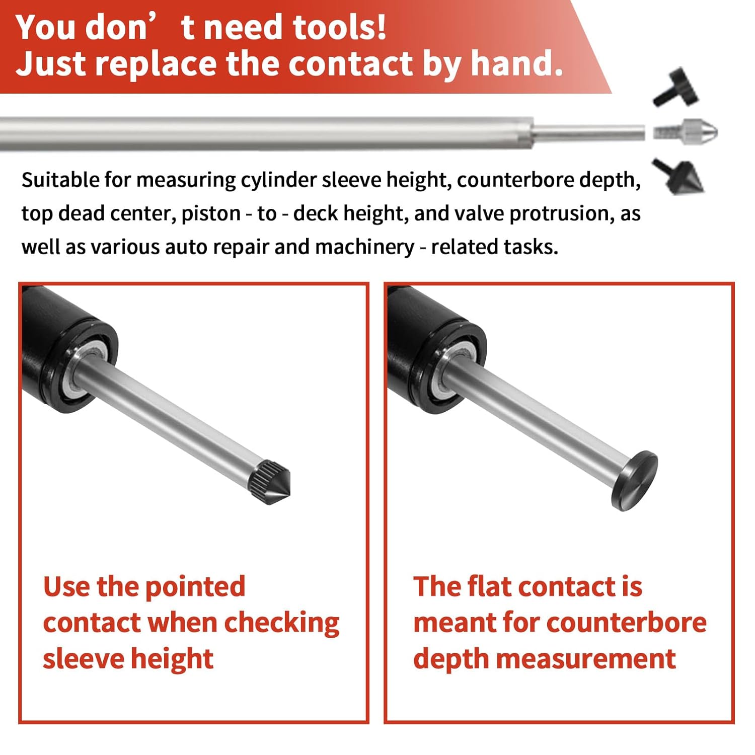 6434 Sleeve Height & Counter Bore Gauge Kit Fit for Diesel Engines Cylinder Bore Gauge 0-1.00" Range, 0.001" Graduation