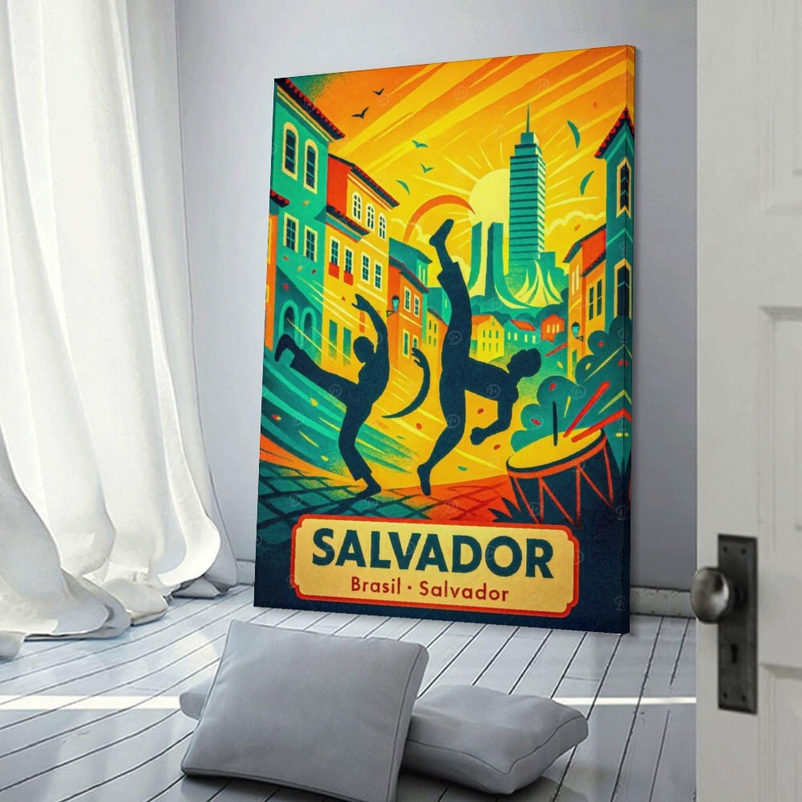 Junmoney Canvas Wall Picture Salvador, Brazil Travel (4), 24x36inch(60x90cm), for Office, Study Or Home Workspace, Canvas Wall Decor for Creative Rooms