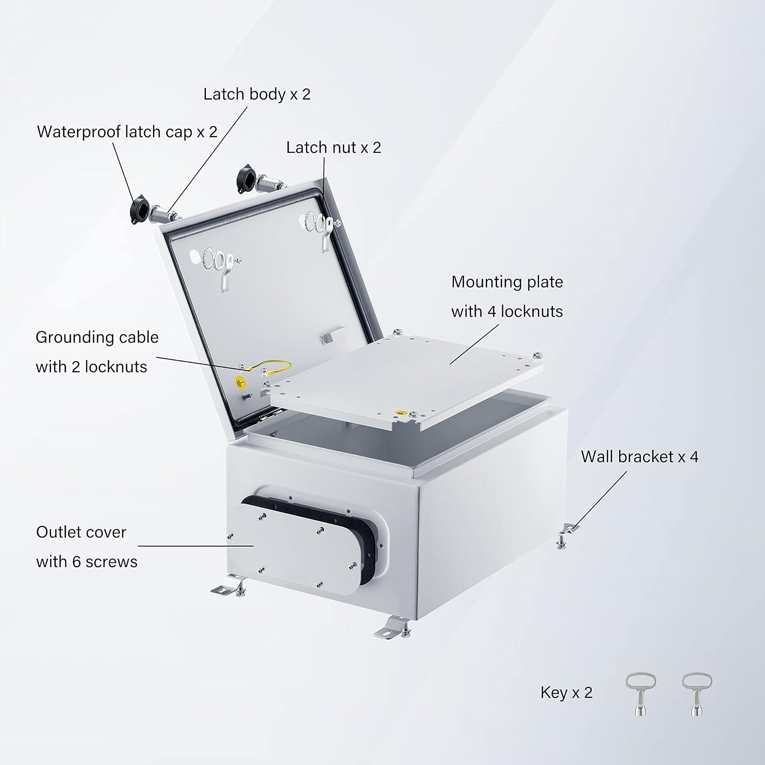 IP65 Weatherproof Metal Box Wall-Mounted Electronic Equipment Enclosure Box with Mounting Plate and Wall Bracket (16'' x 12'' x 8'')