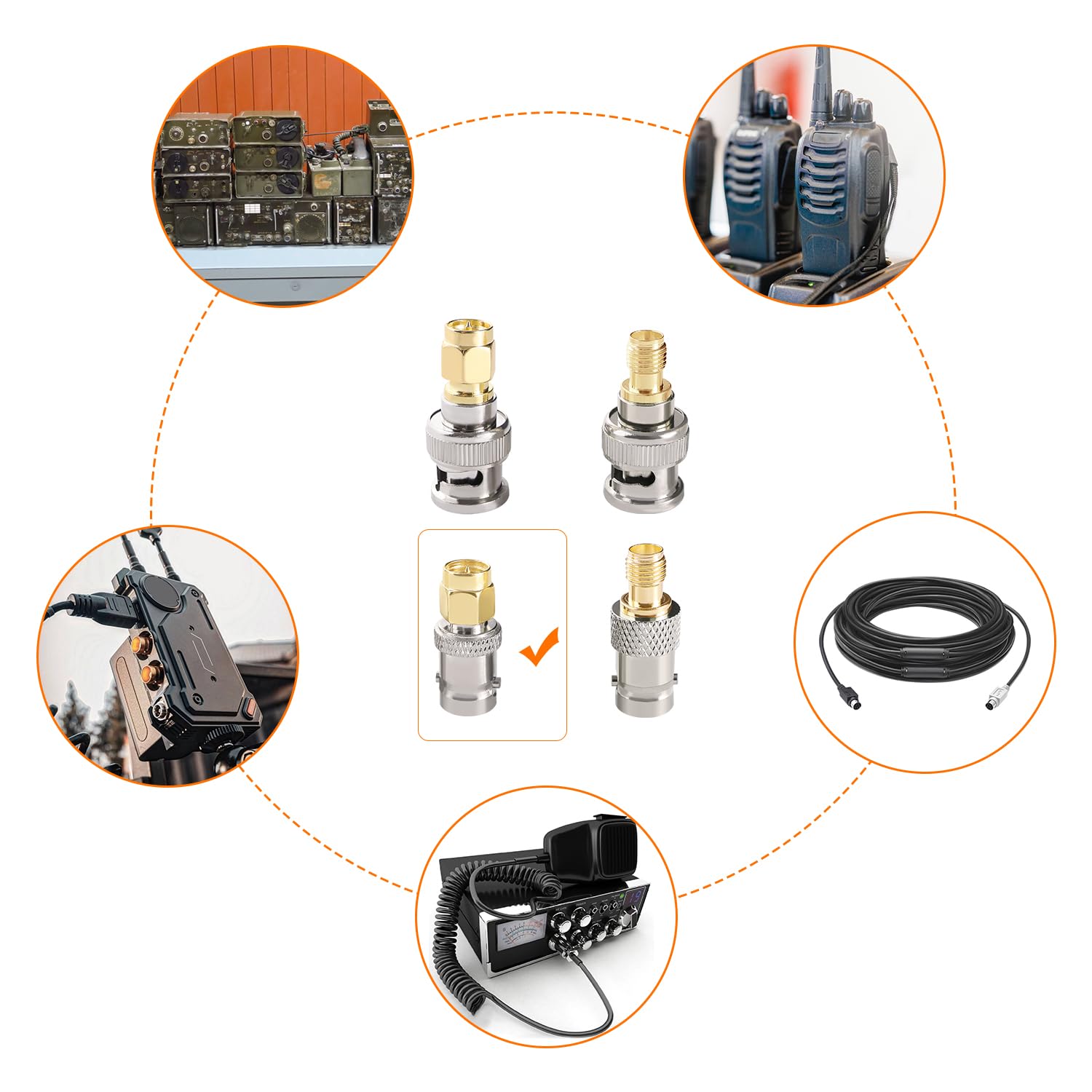 Adaptador BNC a SMA Macho, Conector Coaxial Hembra, para Antenas WiFi