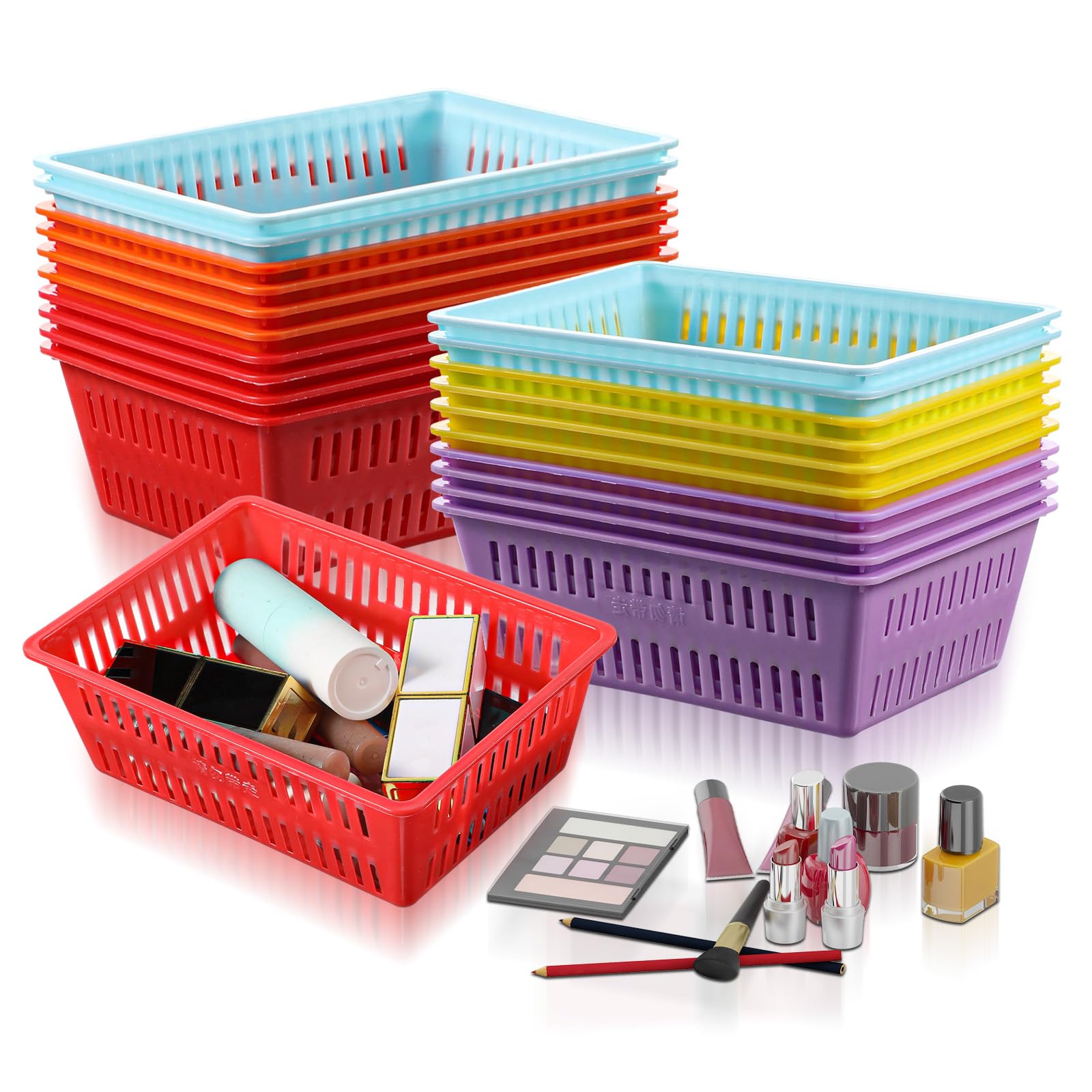 Boîtes de rangement pour maquillage de bureau Lot de 30 paniers colorés pour école et maison