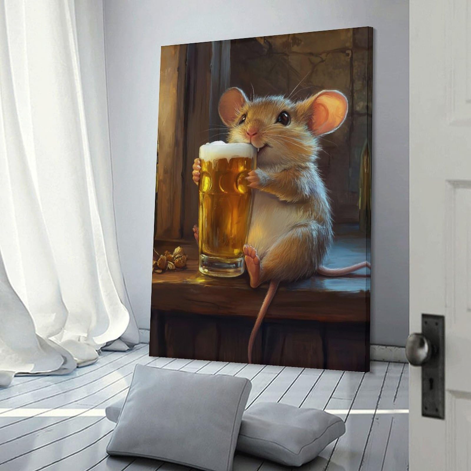 Junmoney Frame-Style-24 Mouse With Beer Decorative Wall Artwork 12X18inch(30X45cm), For Corridors, Hallways Or Apartment Entries, Home Artwork For First Impressions