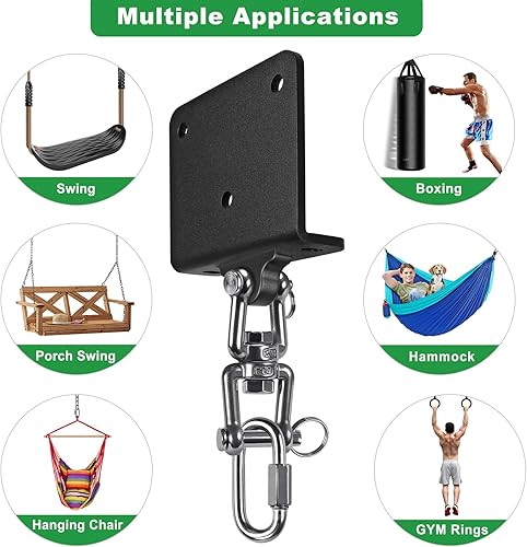 Miniatura 7 de SELEWARE Percha de bolsa pesada de rotación de 360°, capacidad de 1000 libras, montaje en techo y vigas con cadena de acero inoxidable y ganchos a