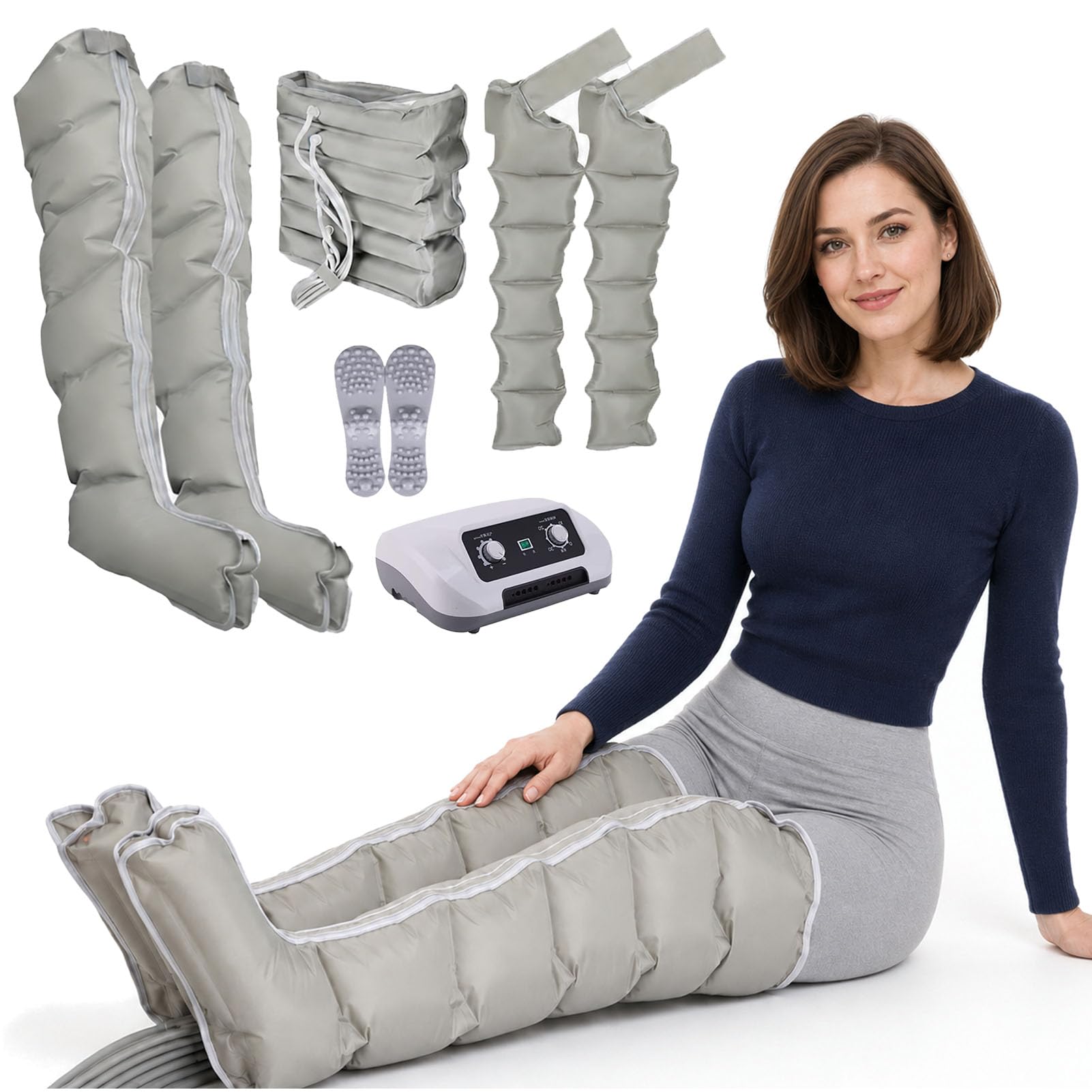 Botas Presoterapia para Casa Piernas y Abdomen Brazos | Maquina De Presoterapia Profesional M/L para Casa | 6 Cámaras Masajeador Drenaje Linfatico Circulación | 0-30 Min, 30-240 mmHg