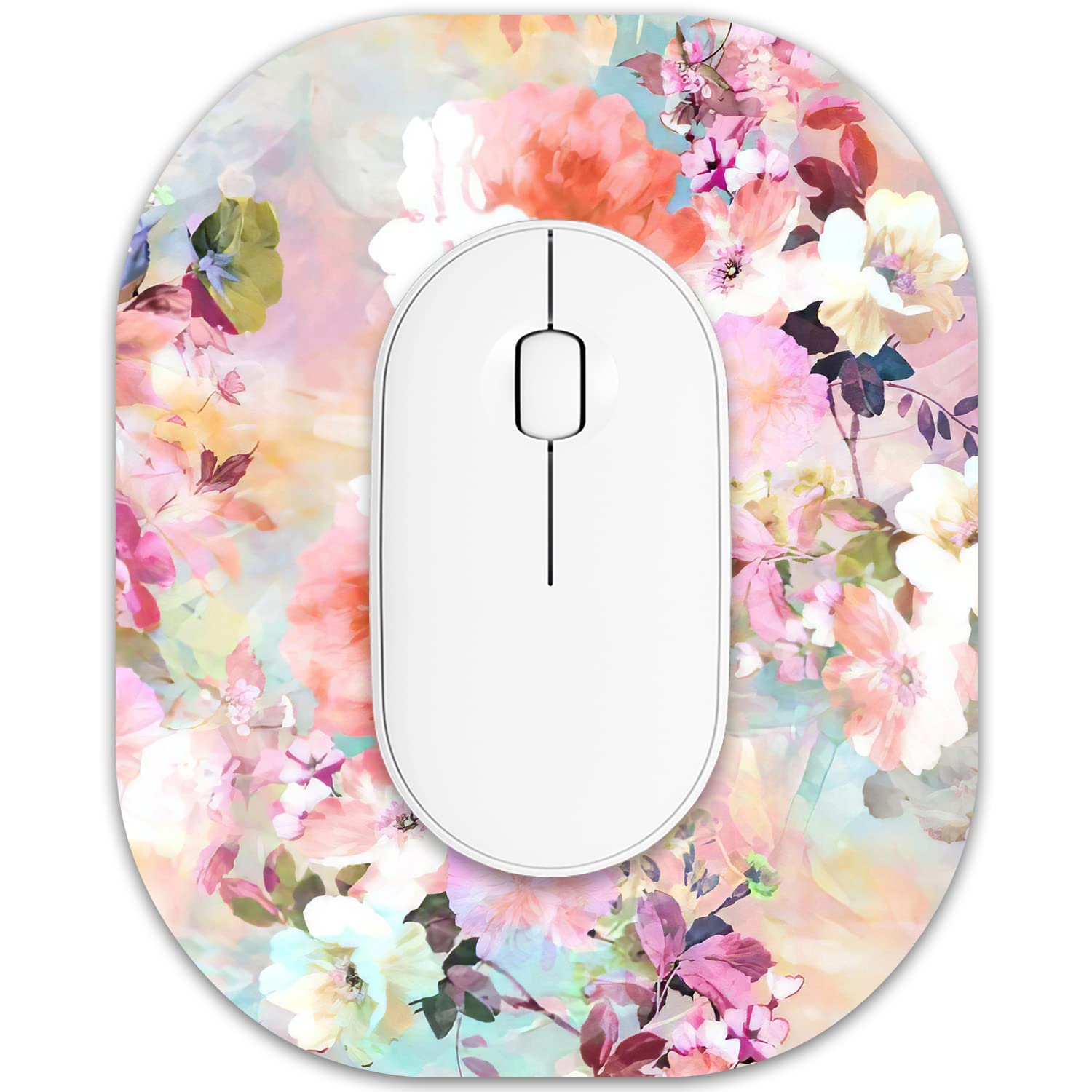 Small Mouse Pad 6 x 7 Inch, Oval Mini Mouse Pad with Non-Slip Rubber Base, Waterproof Compact Mouse Mat for Laptop Computer Wireless Mouse Keyboard Tray Home Office Travel, Peonies Floral