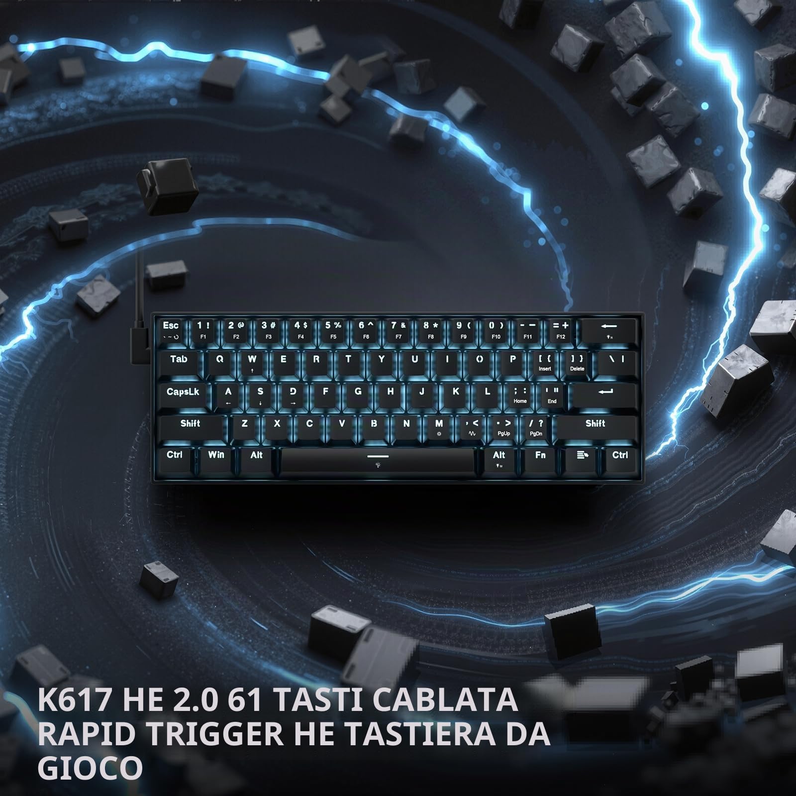 Redragon K617 HE Tastiera da gioco cablata con interruttori magnetici | Azionamento iperrapido ad effetto Hall, polling elevato, design compatto 60%, illuminazione RGB, prestazioni competitive