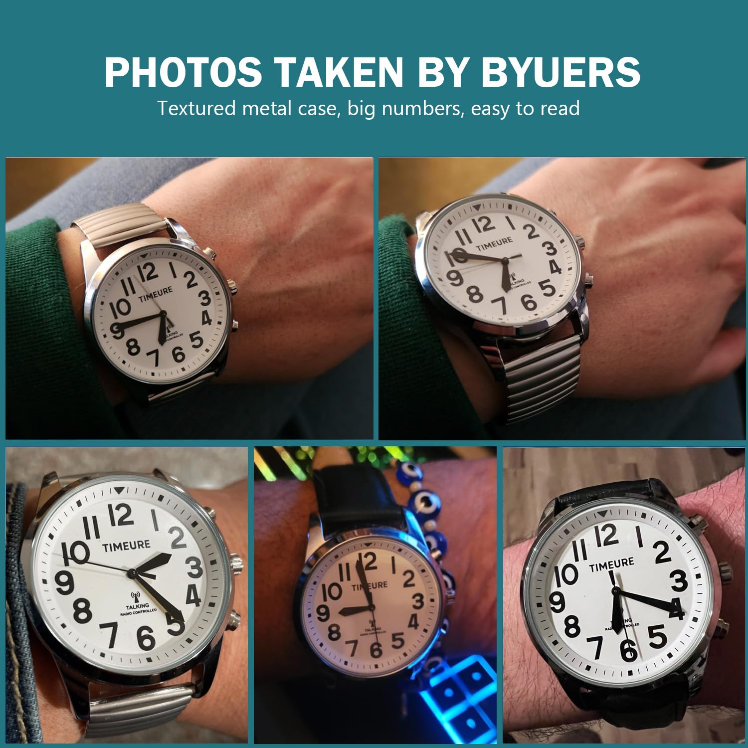 Timure-2211 - Reloj parlante con números jumbo autoajustables para atar, personas mayores, discapacitados visuales o ancianos, Timure-2211