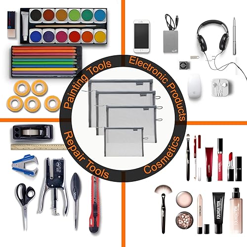 Miniatura 3 de SUPACOOL Juego de 4 bolsas organizadoras de maquillaje cosmético de malla de viaje con cremallera bolsa de pañales bolsas organizadoras bolsa de