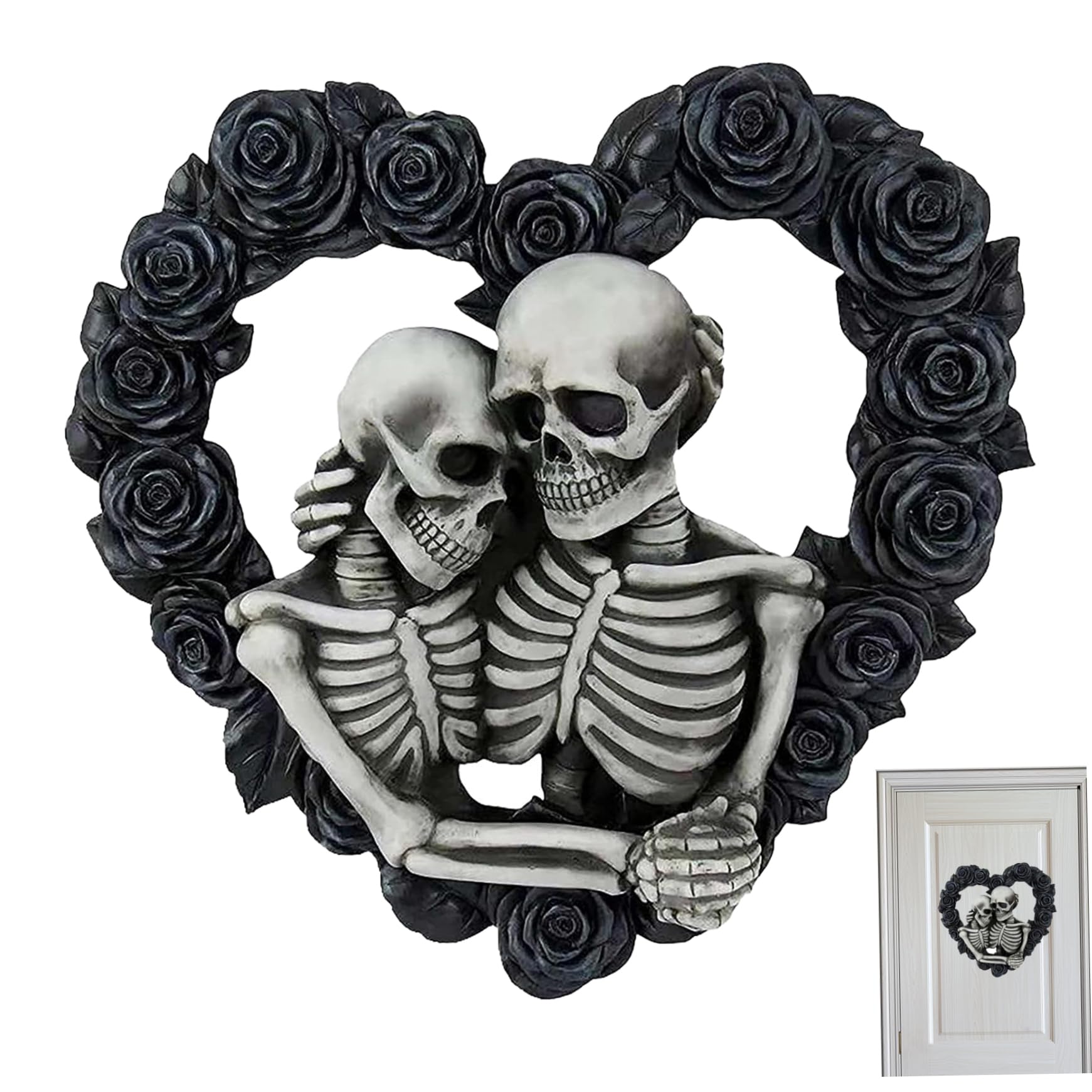 CNAFGBGG Halloween Wreath 7.9 inch Skull Couple Gothic Home Decor Funny Scary Rose Heart Wreath for Front Door Wall Living Room or Bedroom..