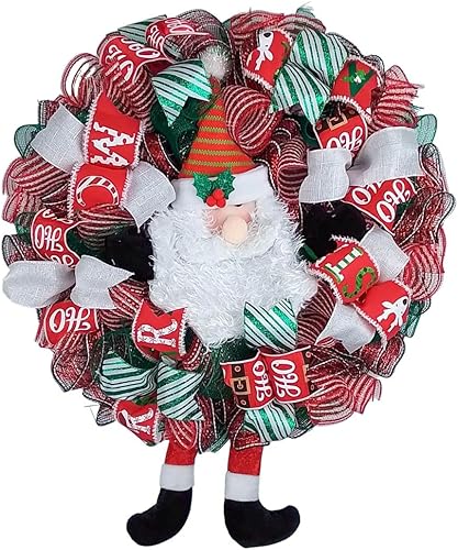 Santa Claus Wreath  Christmas Mesh Outdoor Front Door Wreath White Red Lime Green Black