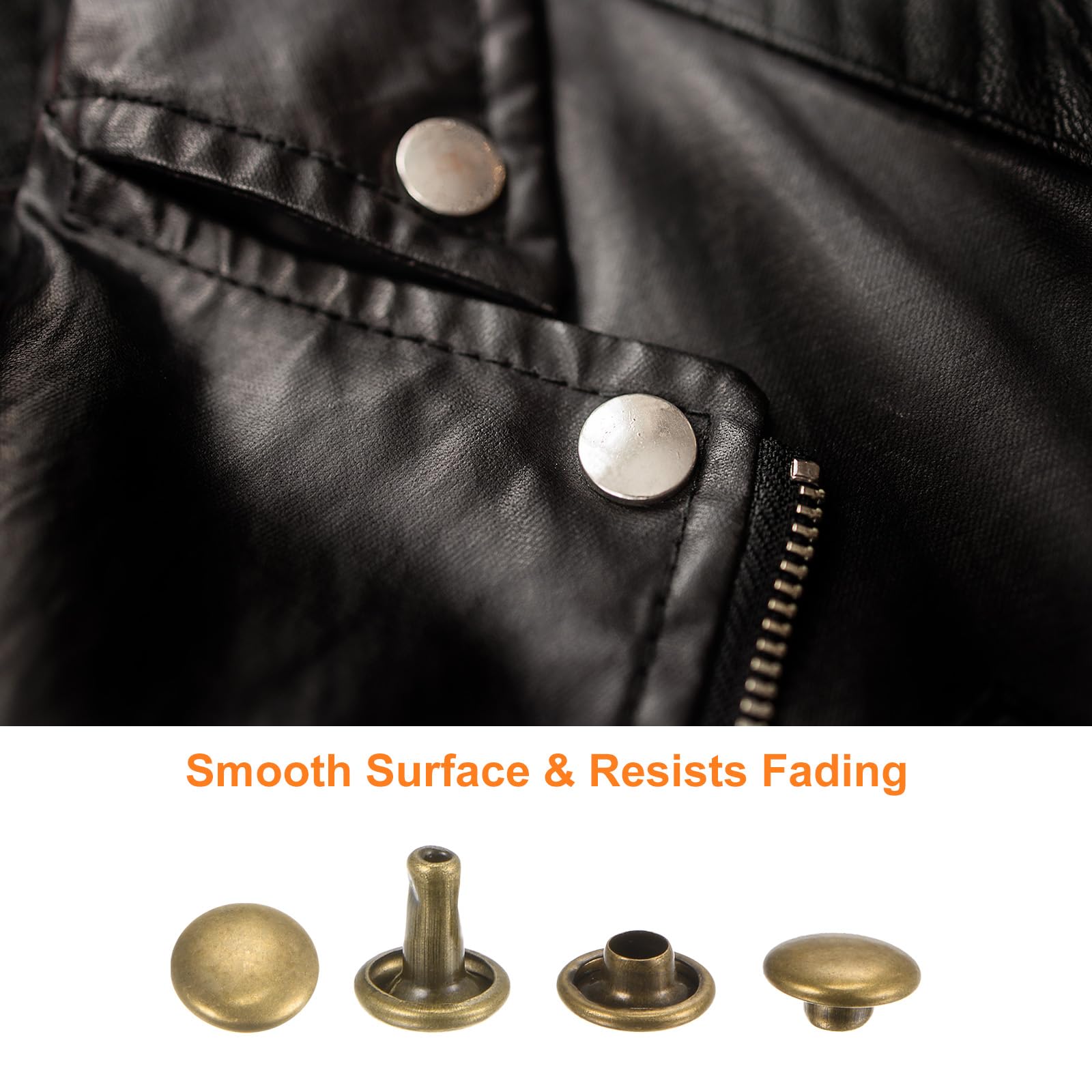 QUARKZMAN 100 Set di Rivetti in Pelle 8 x 8mm Elementi Fissaggio per Borchie con Rivetto a Doppio Cappuccio Metallo con 3 Rivetti Strumenti Impostazione per Artigianato Pelle, Tono Bronzo