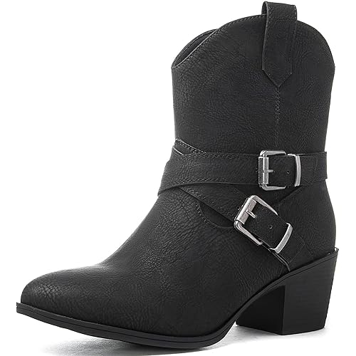 GLOBALWIN Women's Mid Calf Western Cowboy Boots Premium Cowgirl Boots for Women with Floral Embroidery Side Zipper Chunky Heel