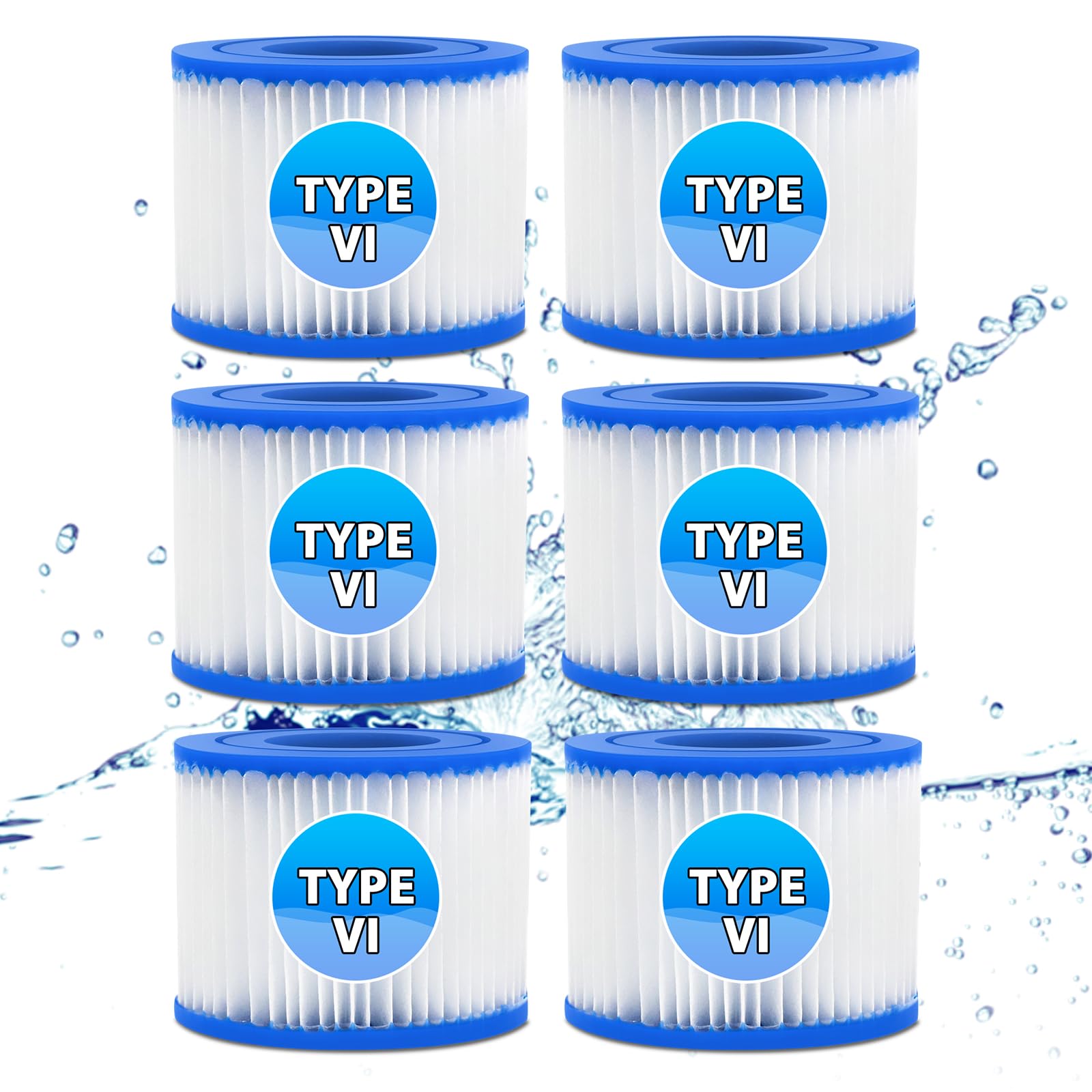 Hycago 6PCS Hot Tub Filter Type Ⅵ for Lαy-z-spa All Models - Paris Miami Vegas Monaco Palm Spring Cancun Helsinki,Size 6 Replacement Filter Cartridge for Bestway Filter Size VI
