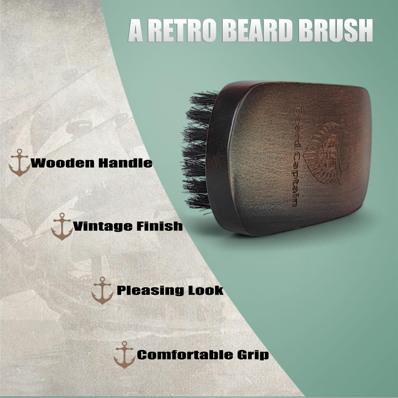 Cepillo de barba para aseo masculino, mango de madera rectangular retro con cerdas de jabalí 100% limpieza facial y bigote