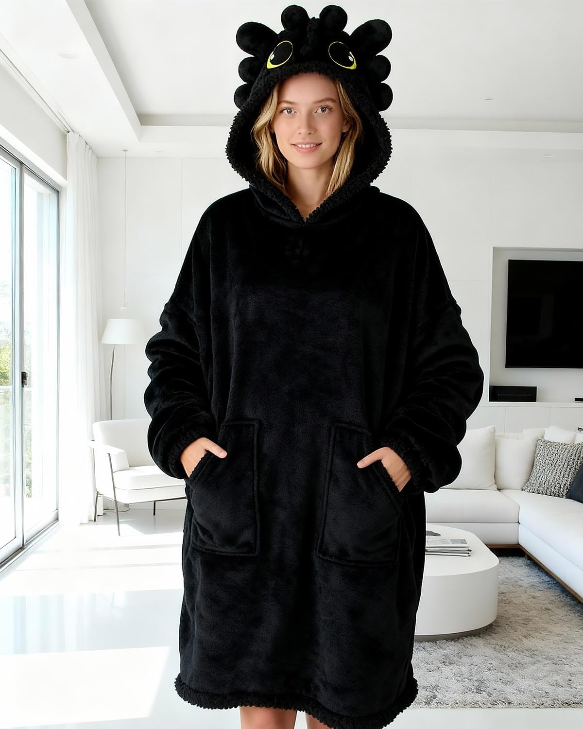 Wearable Blanket Hoodie for Women Men,Cute Oversized Blanket Hoodie,Warm Sherpa Blanket with Pocket Sleeves