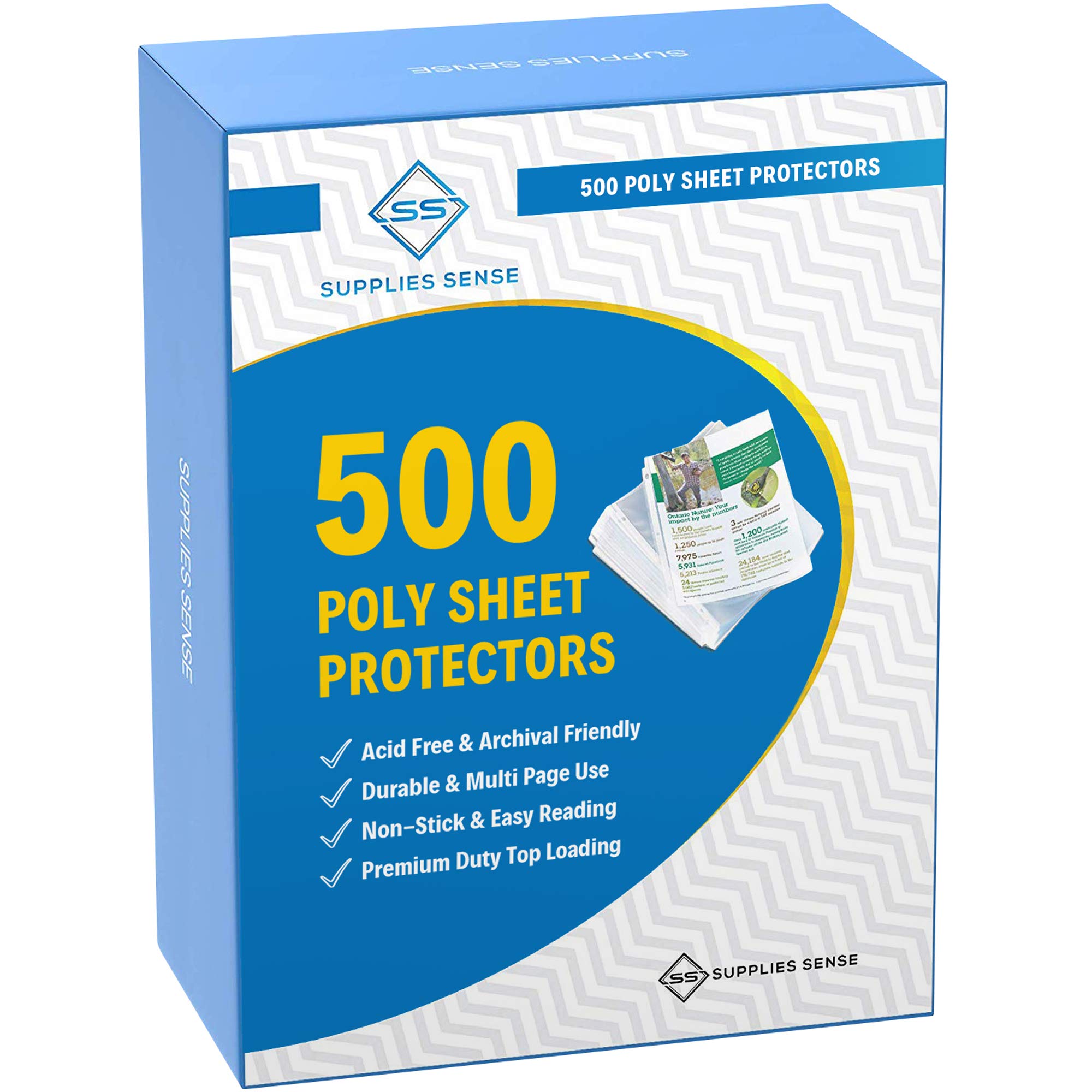Supplies Sense500 Page Protectors 8.5 x 11 Clear Plastic Sheet Protectors, Top Loading / 3 Hole Binder Design Page Protectors, Archival Safe for Photos or Printed Copy, Sleeves Hold Multiple Sheets