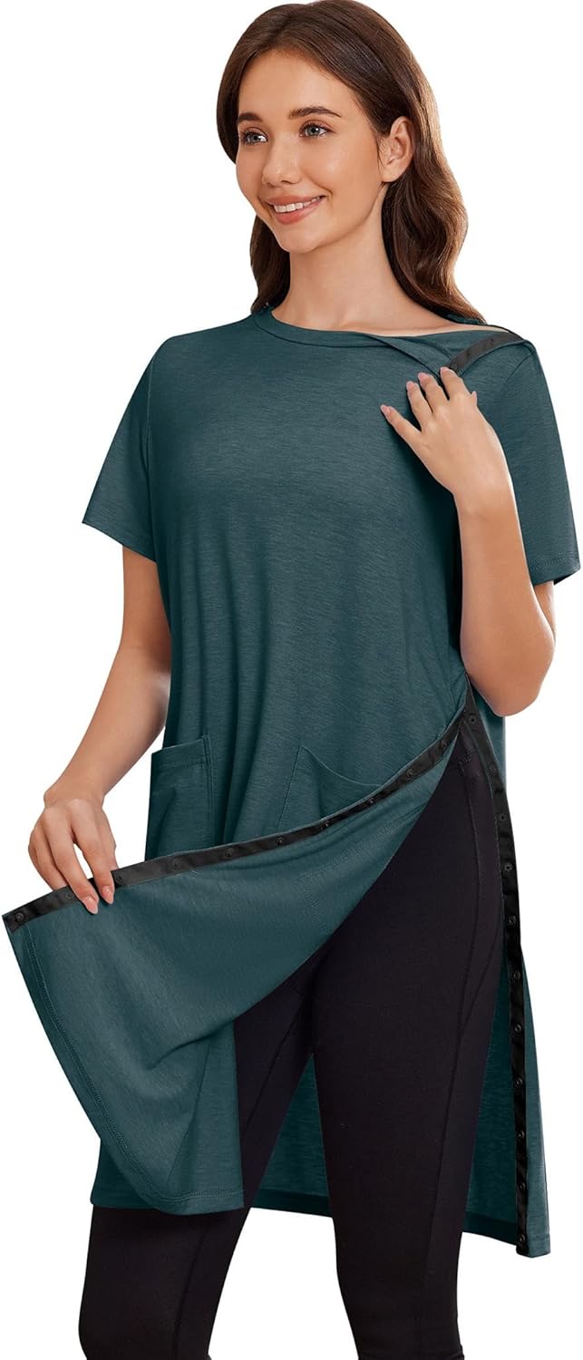 Deyeek Women's Post Shoulder Surgery dress Tear Away Short Sleeve Full Open Side Snap Adaptive Clothing with Pockets - Image 6