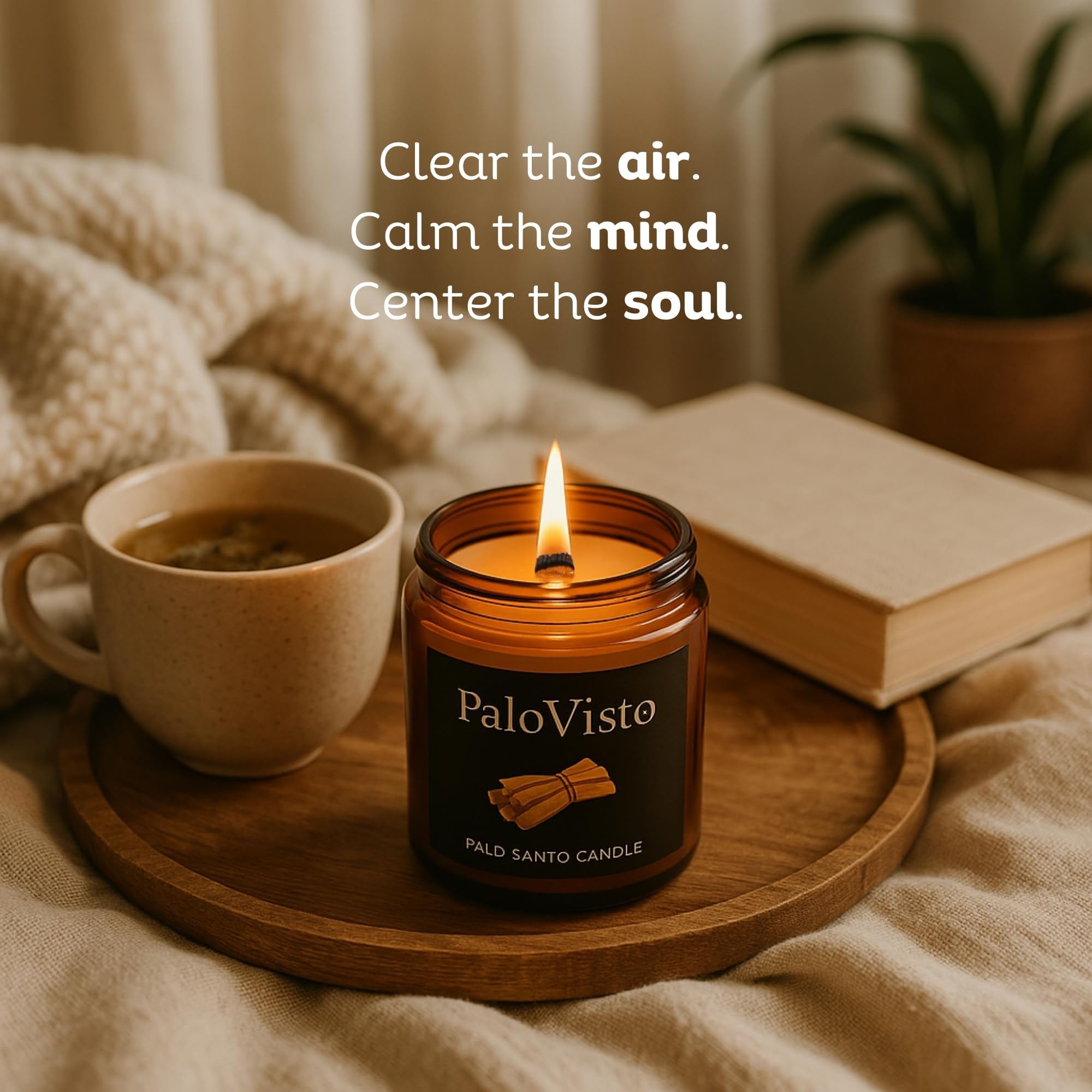Palo Santo Premium-Kokosnusswachskerze, 237 ml, 60 Stunden Brenndauer, knisternder Holzdocht, handgefertigtes Geschenk, paraffinfreie Luxus-Aromatherapie für Zuhause und Wellness