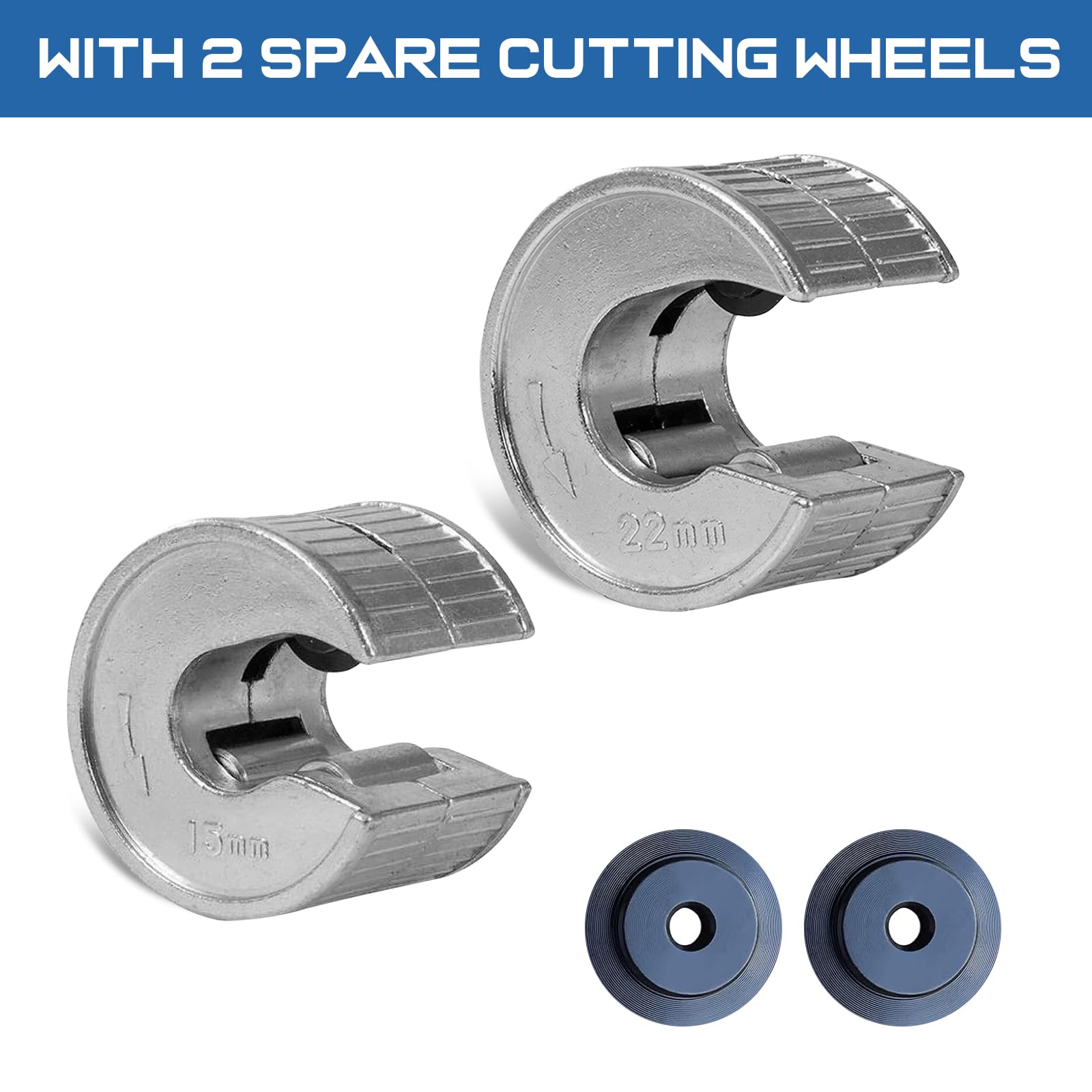 MEETOZ Pipe Cutter 15mm and 22mm Set Copper Pipe Slice Tube Cutter Zinc Alloy Body 2 Replacement Tube Cutting Wheels - Image 4