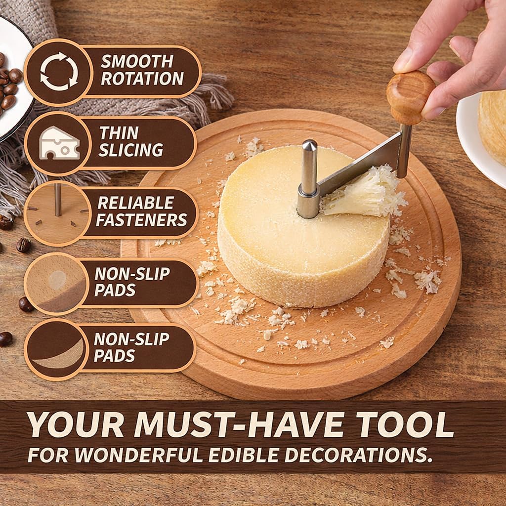 Cheese Curler Wheel – Cheese Shaver for Tête de Moine, Create Elegant Cheese & Chocolate Rosettes, Stainless Steel Blade with Wooden Base, Perfect for Charcuterie Boards, Parties & Gifting