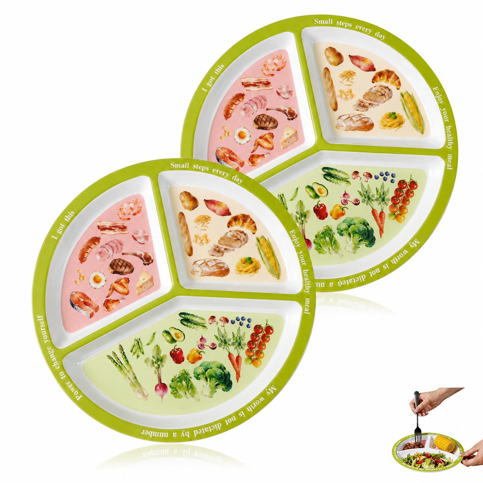 QhgPnt 2 Pcs Portion Control Plates for Balanced Eating, Healthy Nutrition Diet Plate, Portion Control Plate for Balanced Eating, Perfect for Balanced Eating & Meal Management