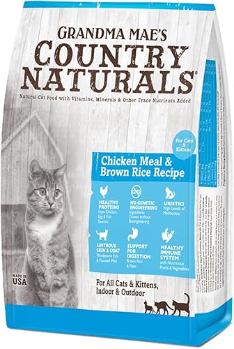 Grandma Mae's Country Naturals Alimento seco para gatos y gatitos con cereales Receta de pollo y arroz integral de 3 libras