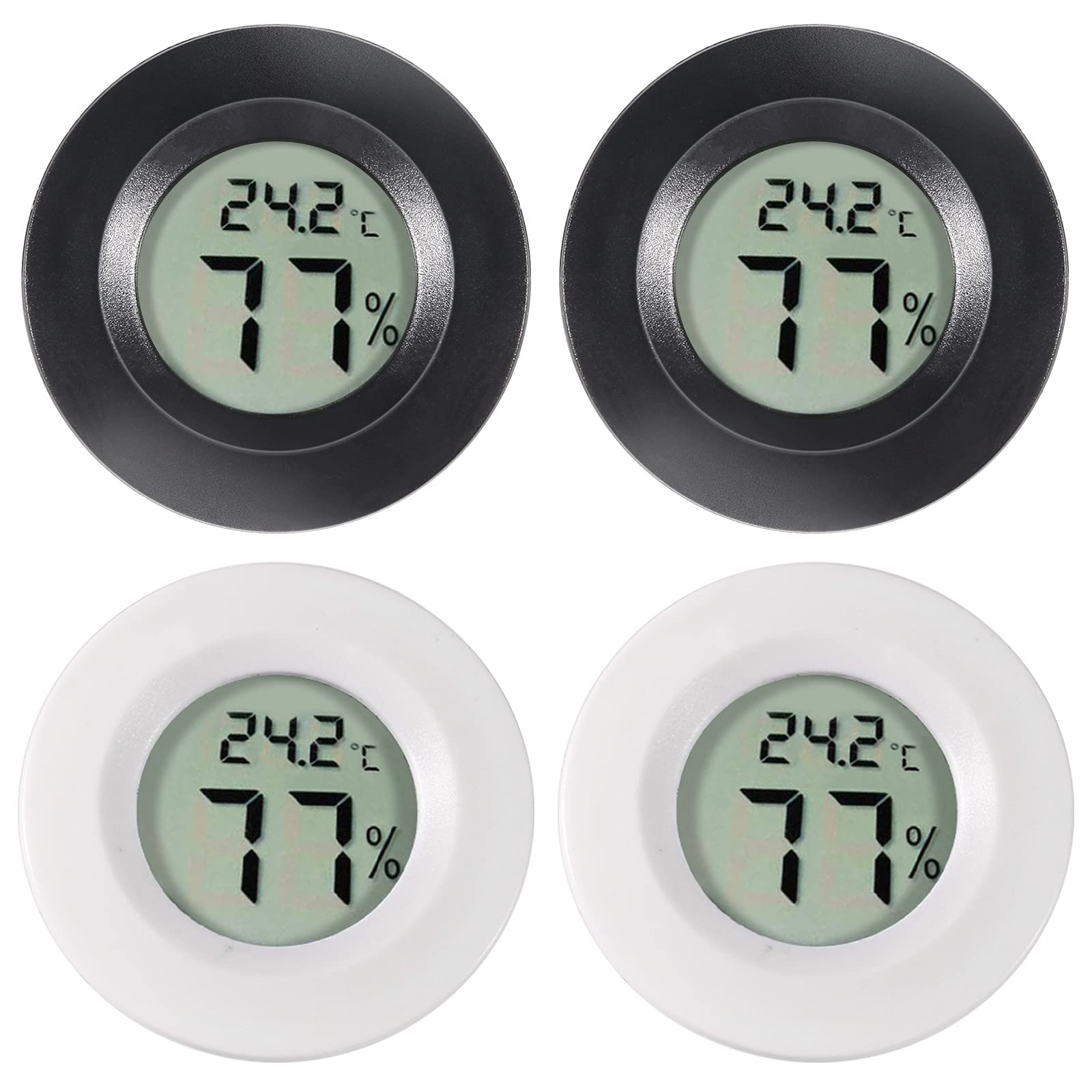 4Pcs Mini Round Hygrometer Thermometer Digital LCD Monitor Meter Gauge Indoor Outdoor Humidity Temperature Gauge for Humidifiers Dehumidifiers Greenhouse Basement Babyroom Fahrenheit or Celsius