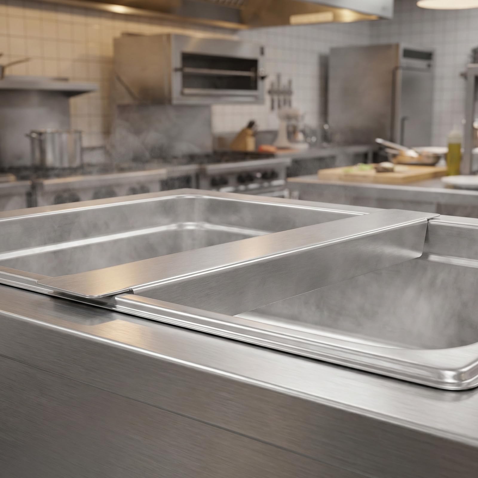 OSALADI 4 szt. adapterów ze stali nierdzewnej do stołu parowego | Metalowa, długa przegroda chłodnicza do żywności dla hoteli, restauracji, kuchni, cateringu, domu, komercyjnych usług