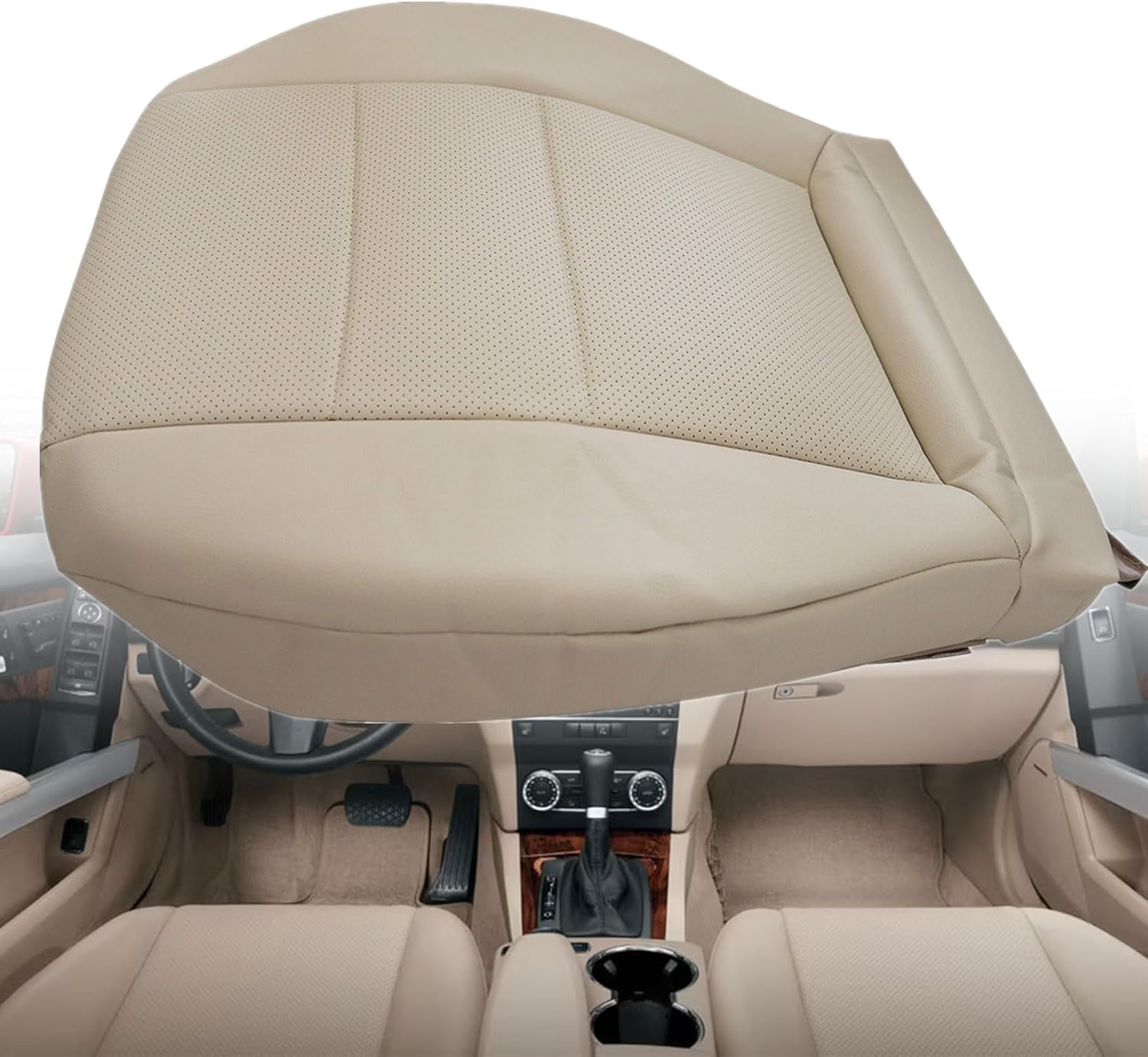 GXARTS Driver Side Bottom lower Replacement Leather Seat Cover Microfiber Leather Tan Compatible with Mercedes Benz GLK250 GLK280 GLK300 GLK350 2008-2015 Fit For Mercedes Benz C250 C300 C350 2008-2014