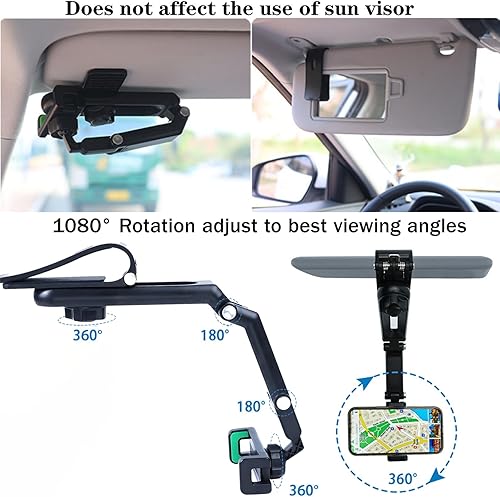 Miniatura 4 de Soporte de teléfono para visera solar de automóvil, clip giratorio y retráctil de 360, soporte de teléfono multifuncional para automóvil, hogar,