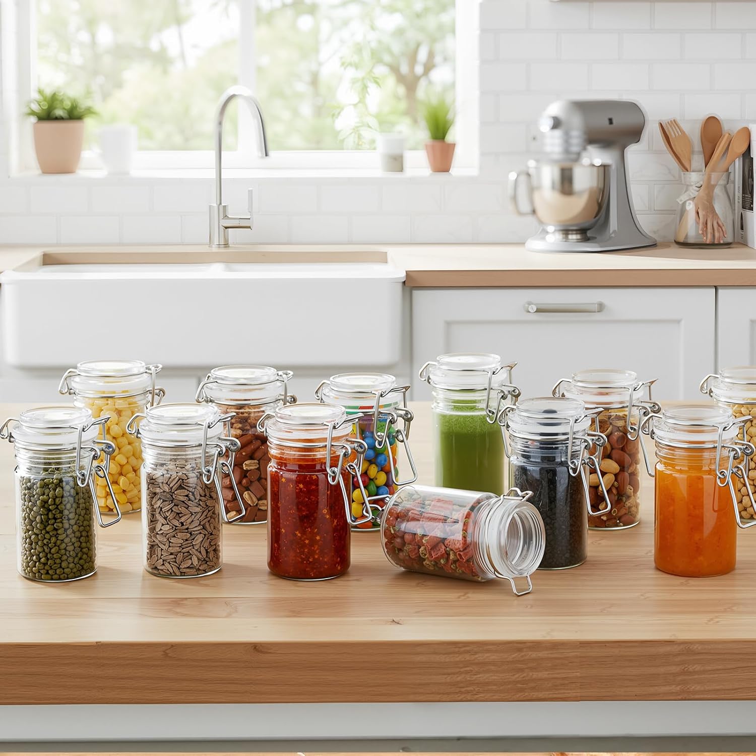 Suclain 40 Pcs 3 oz PET Plastic Storage Jars with Airtight Hinged Lid Mini Sealed Clear Wide Mouth Spice Jar Empty Round Leak Proof Canning Storage Containers for Sugar Jam Sauces Herbs Coffee