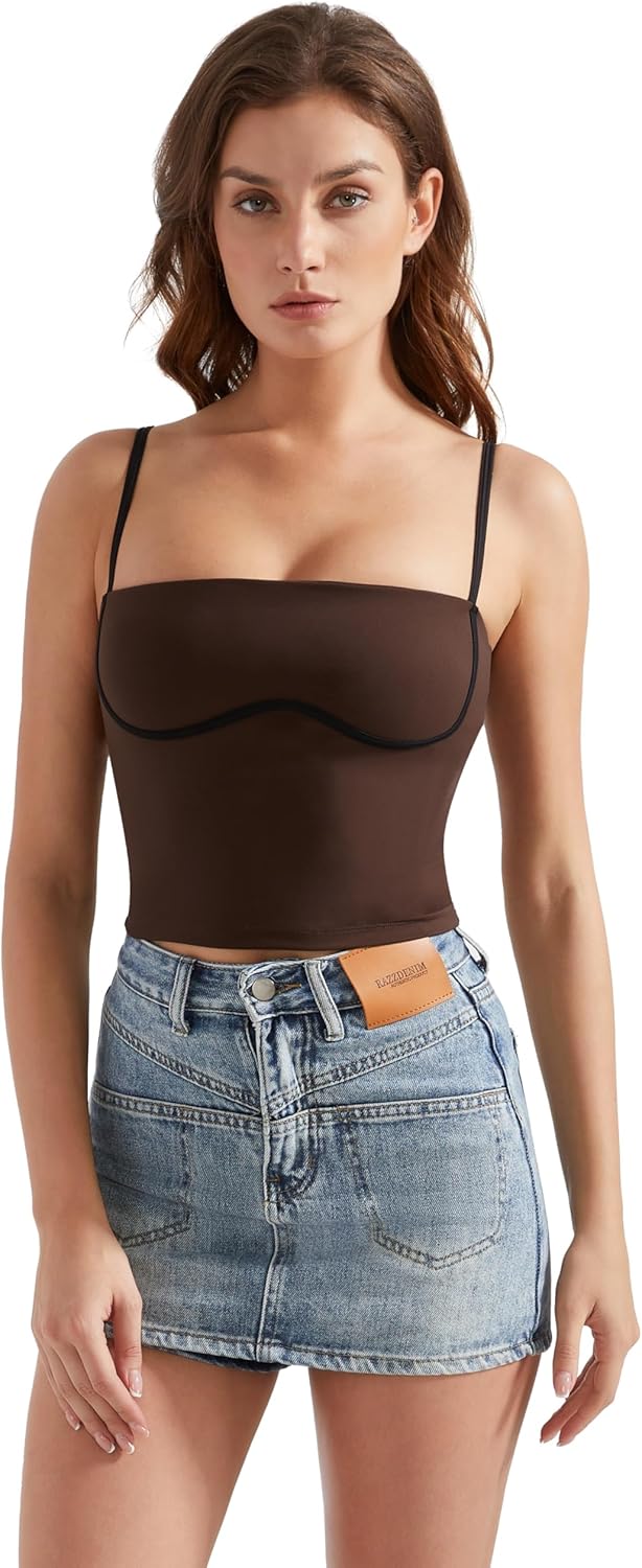 OMKAGI Womens Workout Tank Tops Adjustable Strap Longline Sports Bra Padded Sleeveless Top - Image 2